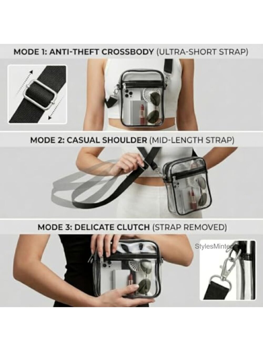 Clear Stadium Approved Crossbody Purse, Transparent Messenger Bag With Thick View 5